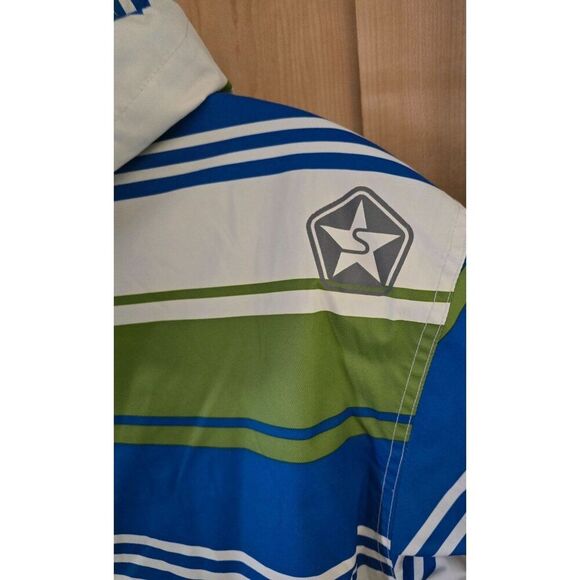 Sessions Terrain Striped Jacket Green & Blue Hooded Waterproof skiing snowboard - Picture 7 of 16